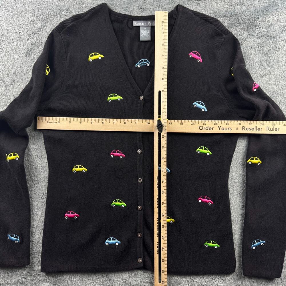 Vintage 90s Eagle's Eye Little Bug Embroidered Car Cardigan Sweater Size Medium - Picture 8 of 10